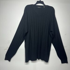 Bachrach Men’s XXL Black Ribbed Knit V-Neck Sweater Long Sleeve Pullover